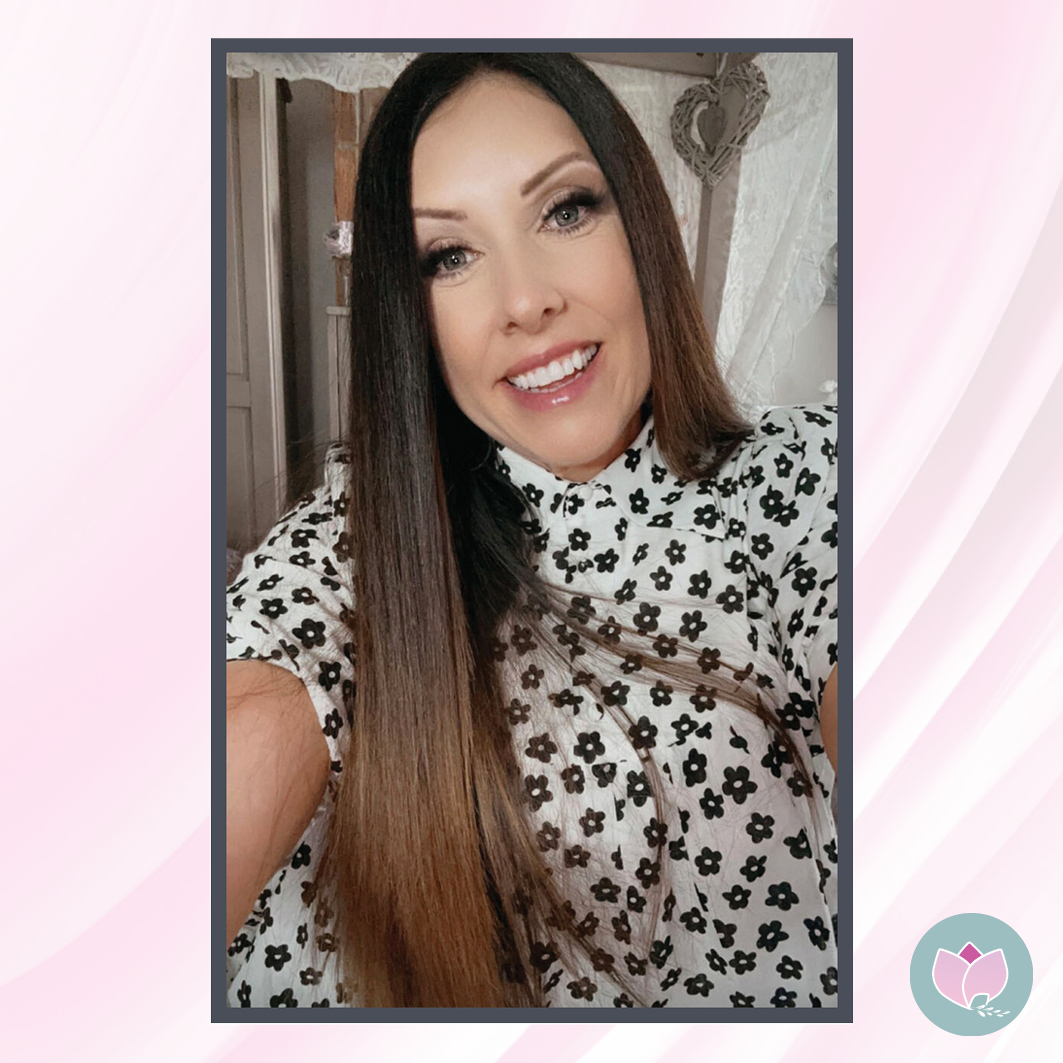Image of Donna from Orchid Memories against a pink abstarct background, with the Orchid Memories logo, featured alongside an article discussing the importance of personalised funeral order of services.